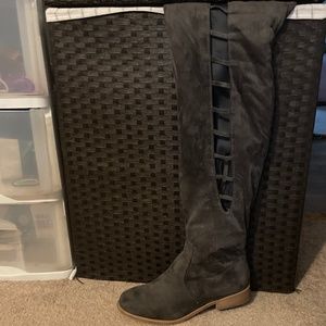 Thigh high gray boot